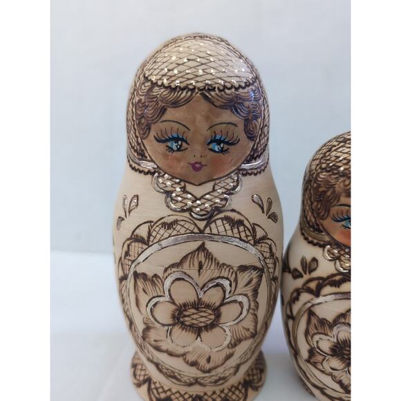 Rare Russian Nesting Dolls, Gold , Wooden, Lady Face - Picture 2 of 9